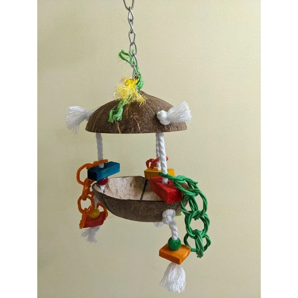 Coconut Hutch Bird Toy Medium to Large Parrot Toy, Shreddable Toy Foraging Toy